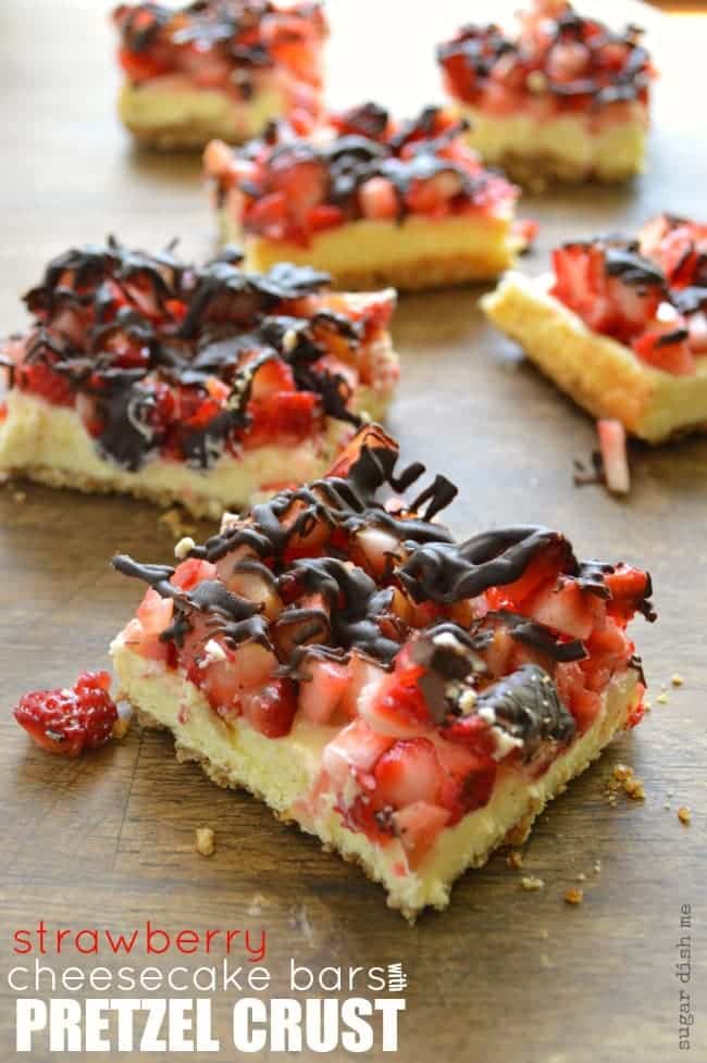 Strawberry Cheesecake Bars with Pretzel Crust