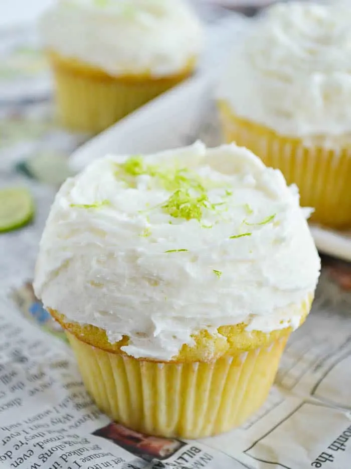 Tequila Lime Cupcakes with Whipped Margarita Buttercream and lime zest