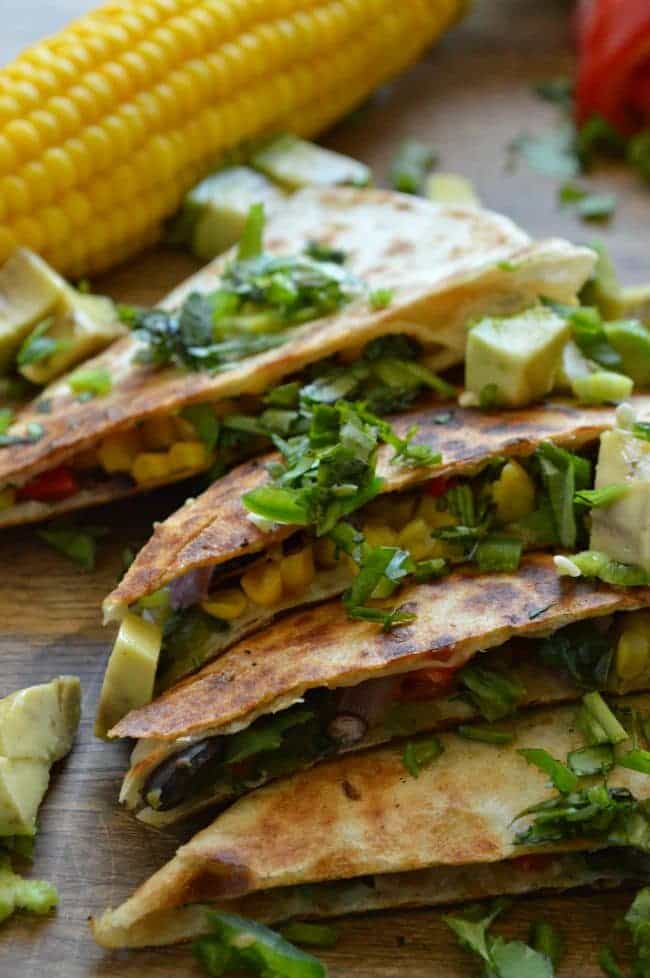 Veggie Quesadillas with Creamy Garlic Cilantro Sauce