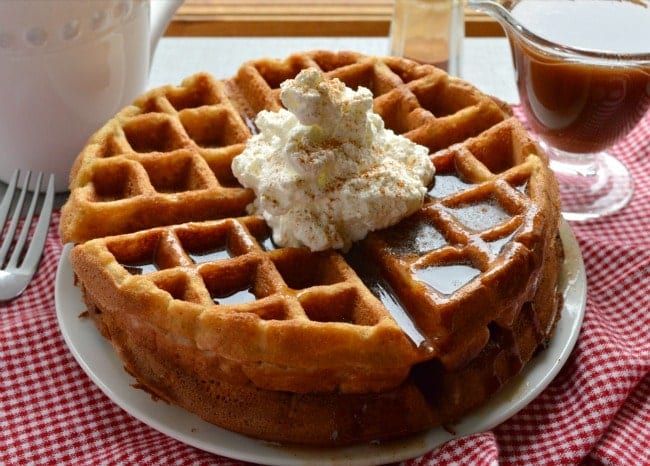 Apple Butter Waffles with Cinnamon Syrup