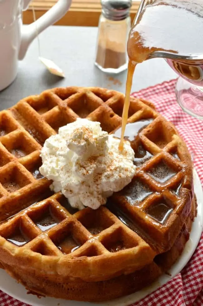 Apple Butter Waffles with Cinnamon Syrup