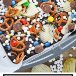 Everything but the Kitchen Sink Brownies start with a box mix and then all your favorite snacks are baked in
