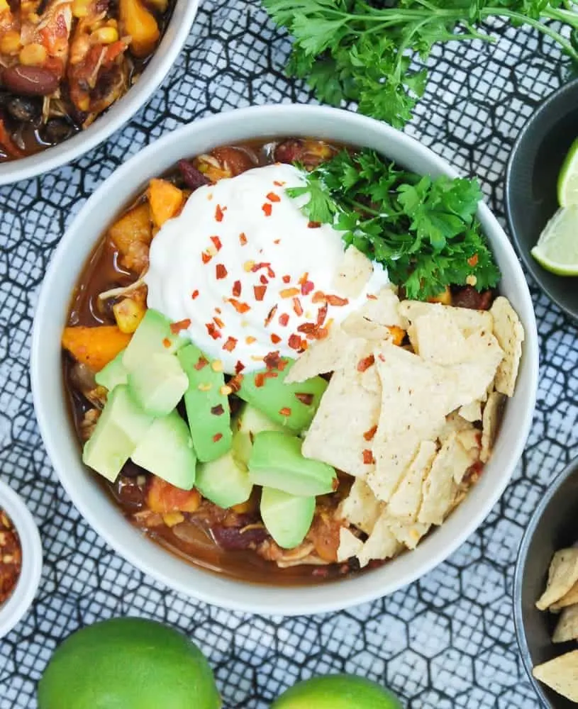 Slow Cooker Sweet Potato and Chicken Chili via Life is But a Dish