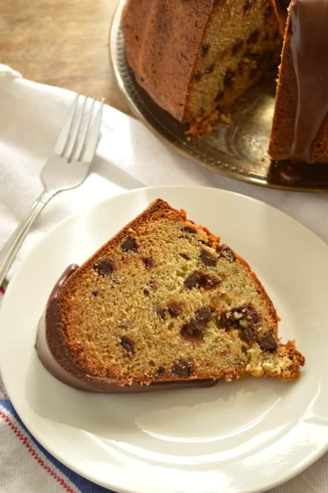 Chocolate Chip Banana Pound Cake with Bailey's Ganache