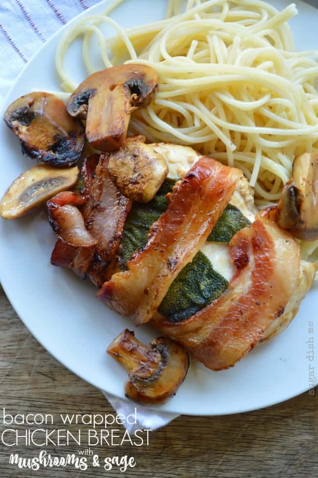 bacon wrapped chicken with mushrooms and sage