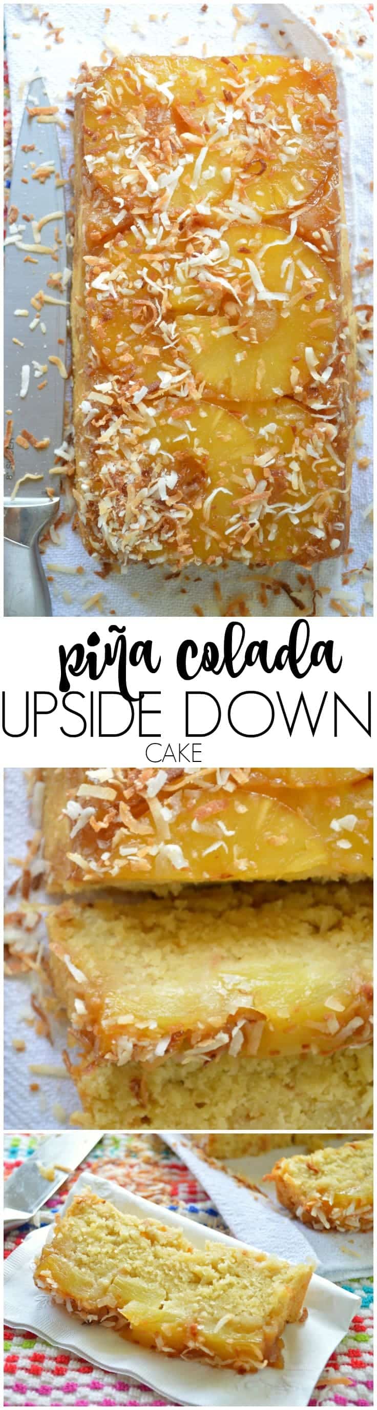 This Pina Colada Upside Down Cake Recipe is loaded with all the flavors of your favorite fruity cocktail! Pineapple, coconut, and of course there's RUM