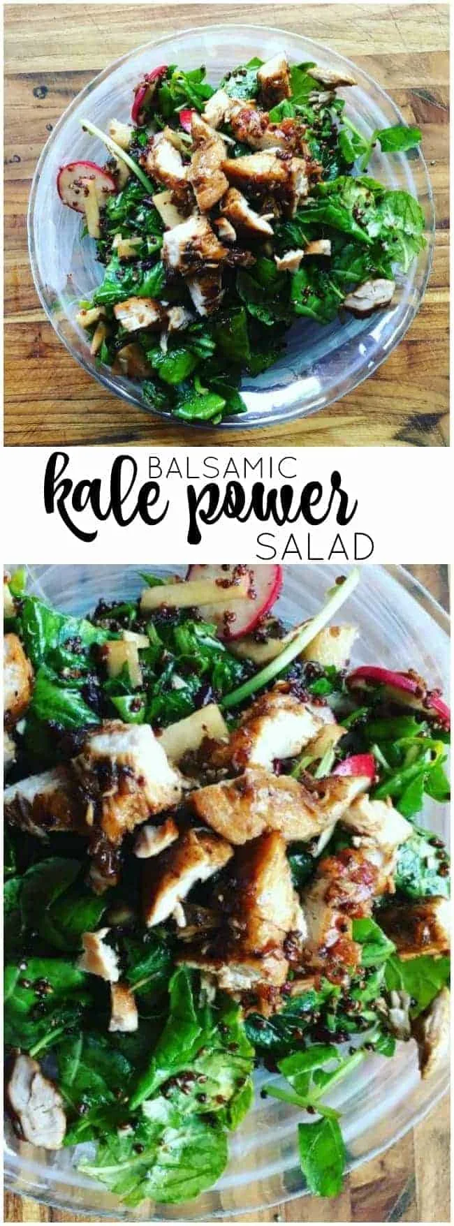 Less that 15 minutes and you have a deliciously filling Balsamic Kale Power Salad. High in protein and so so good!