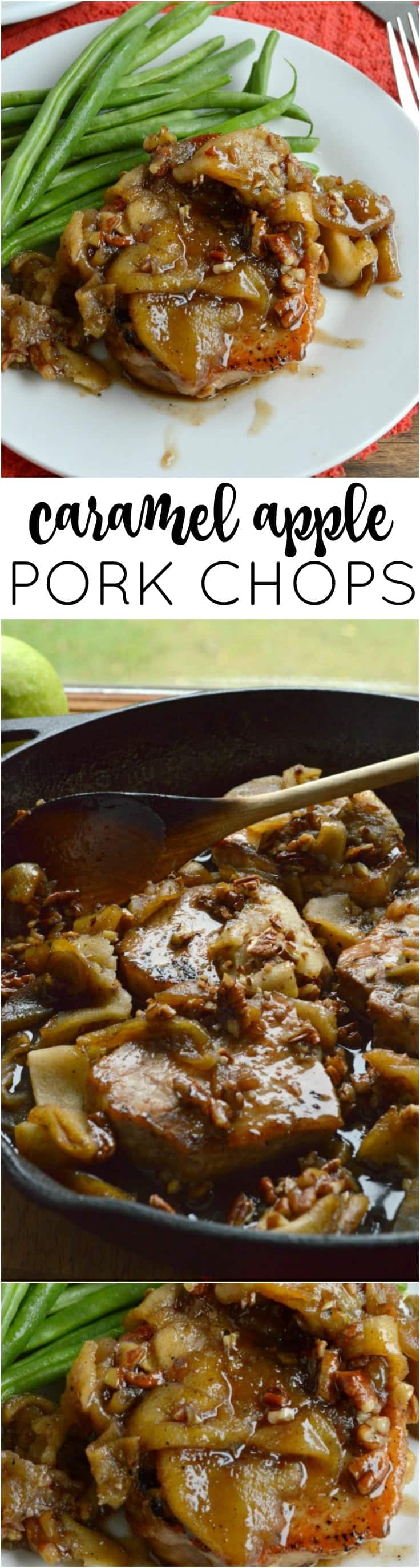 An easy 30 minute meal loaded with fall flavors! These Caramel Apple Pork Chops are a weeknight meal favorite.