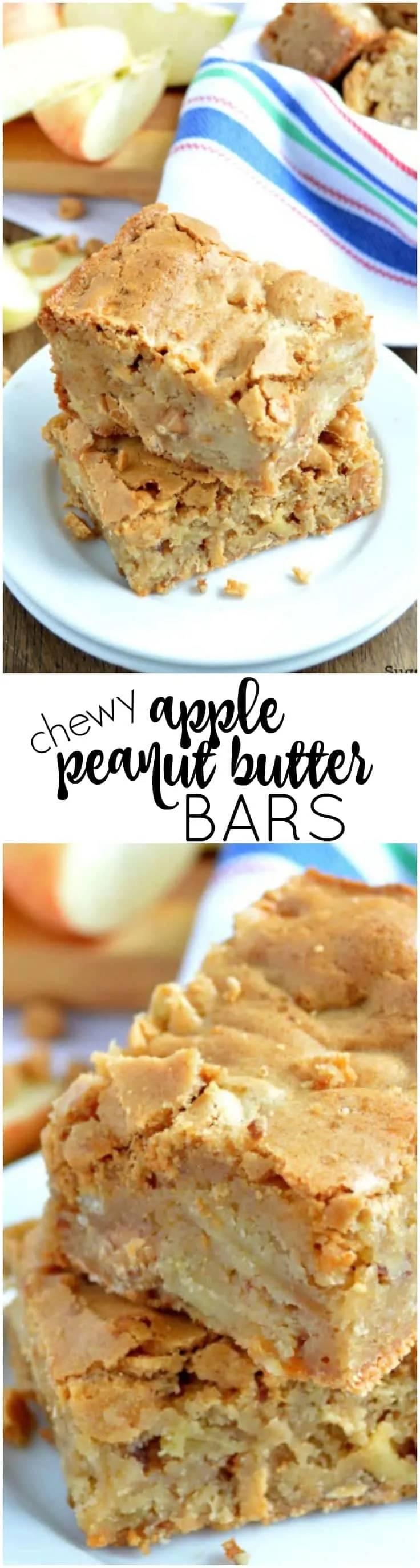 These Chewy Apple Peanut Butter Bars are simple to make and are loaded with cookie bar goodness. A favorite recipe no matter the time of year!