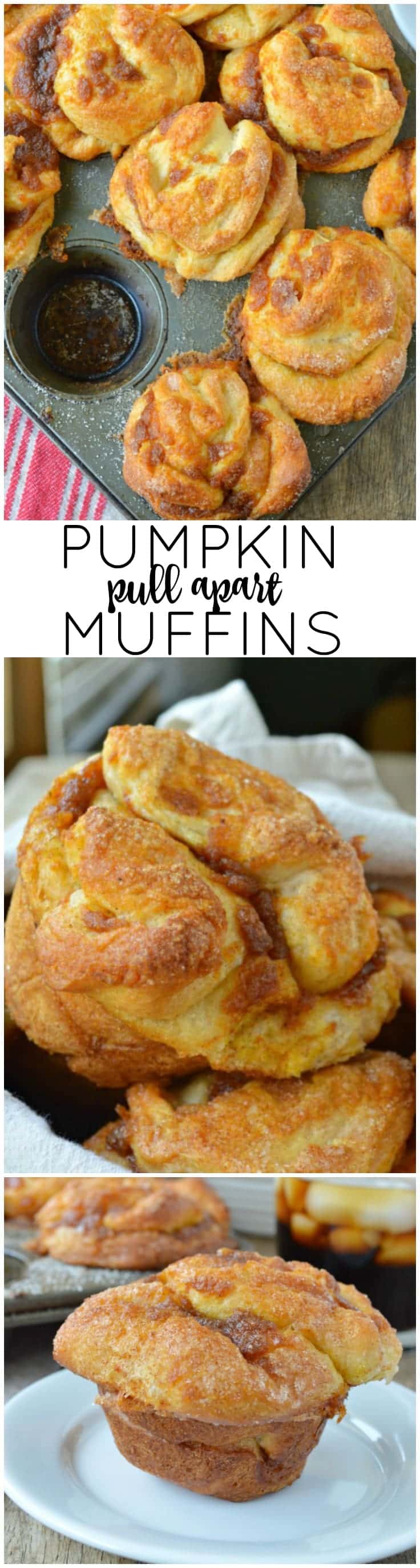 These Pumpkin Pull Apart Muffins are crazy easy. Like a mini version of monkey bread -- they start with refrigerated biscuits!