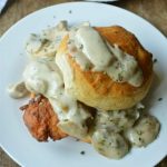 Friend Chicken Biscuits with Mushroom Gravy