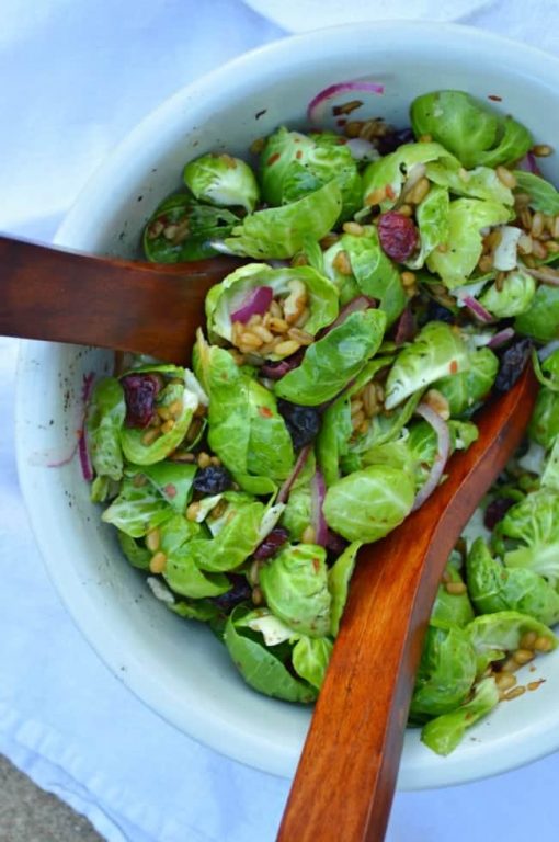 Brussels Sprout Salad with Farro and Walnuts Sugar Dish Me