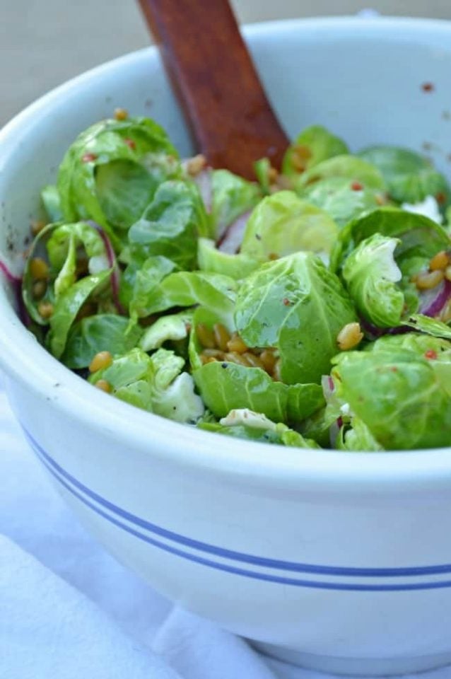 Brussels Sprout Salad with Farro and Walnuts Sugar Dish Me