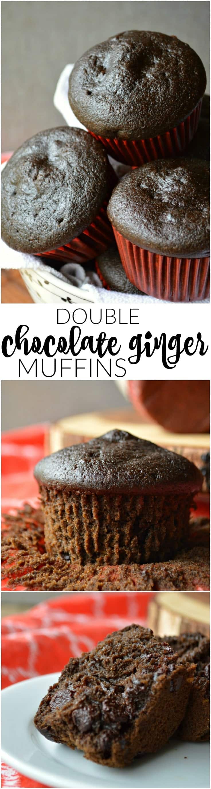 Soft Double Chocolate Muffins with a hint of ginger zing! Perfect for holidays