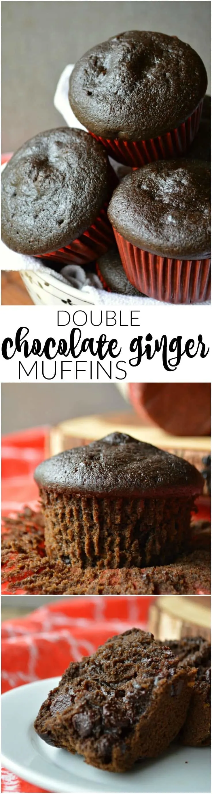 Soft Double Chocolate Muffins with a hint of ginger zing! Perfect for holidays