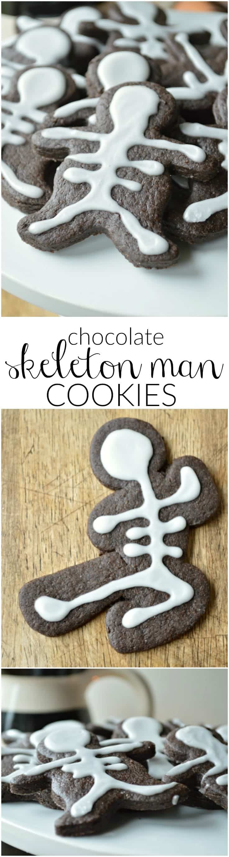 Chocolate Cut Out Cookies that are perfect for Halloween! Chocolate Skeleton Men Cookies are simple, fun treats!
