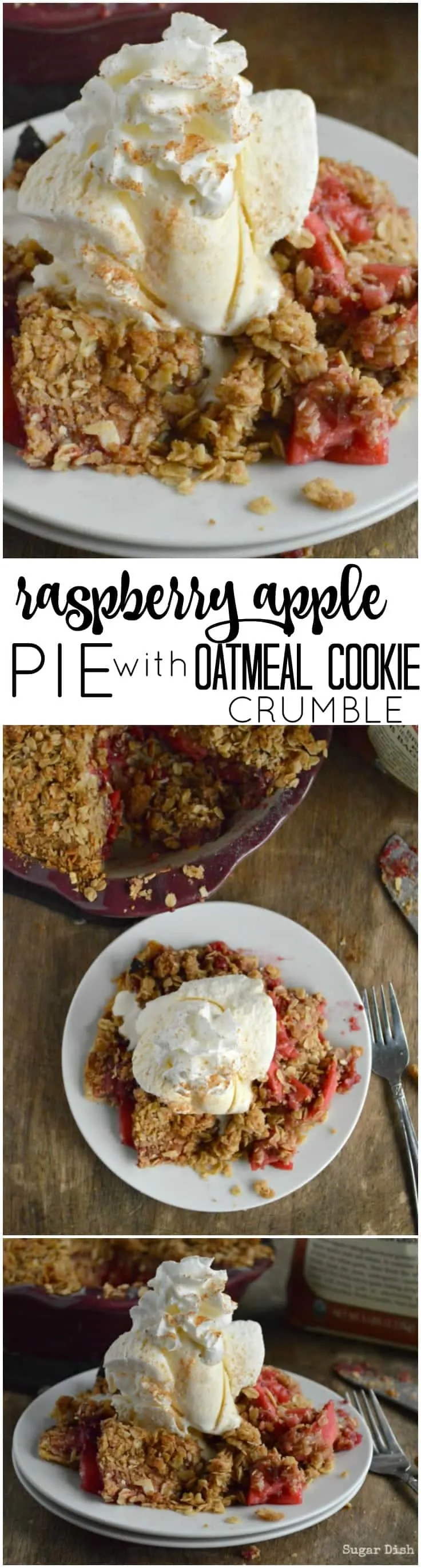 Raspberry Apple Pie with oatmeal Cookie Crumble is a sweet, tart, beautiful fall treat!