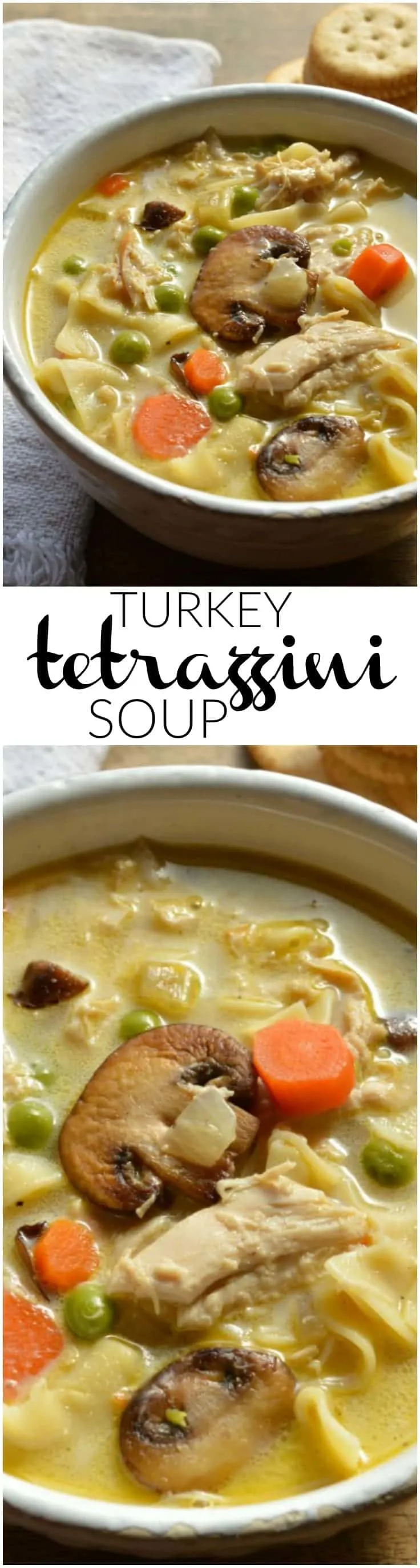 The perfect way to use up Thanksgiving leftovers! You can also make this Turkey Tetrazzini Soup with leftover chicken or rotisserie chicken