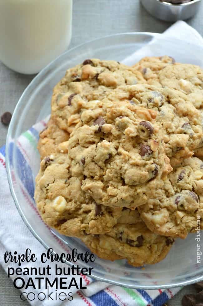 Triple Chocolate Peanut Butter Oatmeal Cookies