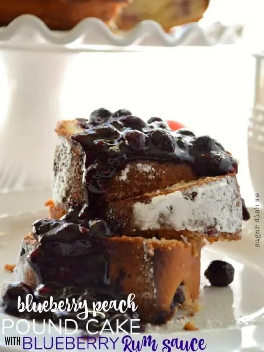 Blueberry Peach Pound Cake with Boozy Blueberry Sauce