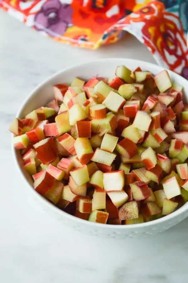 Chopped Rhubarb ready for Rhubarb Squares