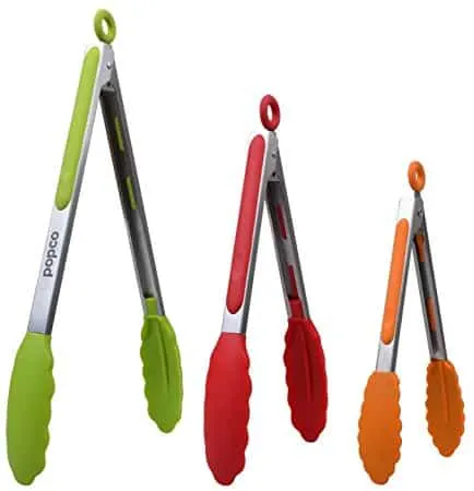 POPCO Set of 3-7,9,12 Inch, Heavy Duty, Non- Stick, Stainless Steel Silicone Kitchen Tongs .Heat Resistant (Up to 480F) & BPA FREE.(Can also be used as BBQ Turners.)