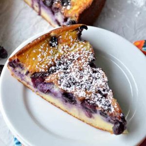 Blueberry Breakfast Cake is like a custard with fresh or frozen blueberries