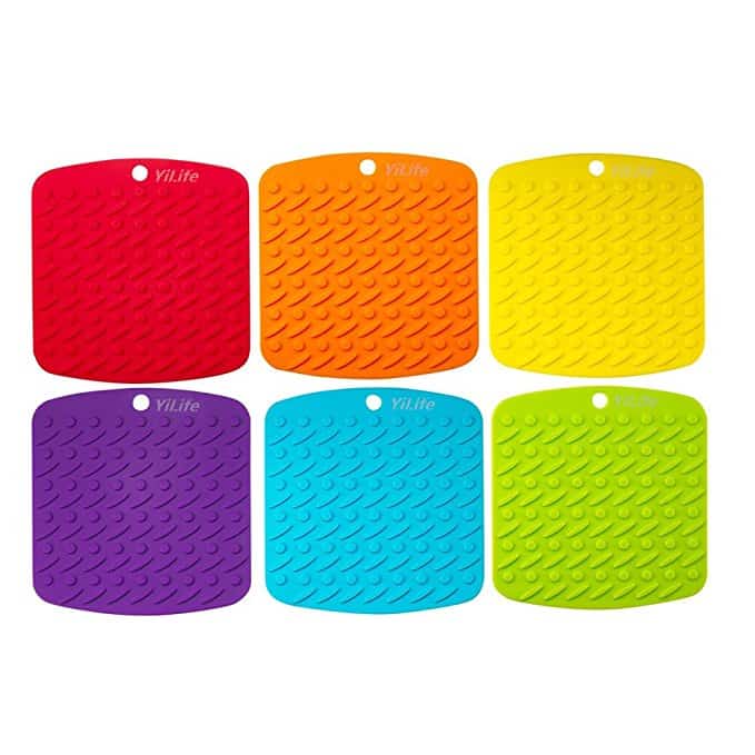 Premium Silicone Pot Holder,Trivets,Hot Mitts,Spoon Rest And Garlic Peeler Non Slip,Heat Resistant Hot Pads,Multipurpose Kitchen Tool. 7x7" Potholders(Set of 6) Non Slip,Dishwasher Safe,Durable.