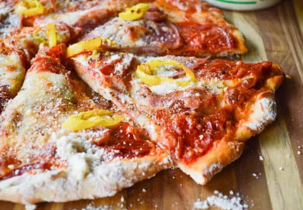 Italian Hero Pizza Recipe includes your favorite Italian sub deli meats, whole milk mozzarella, and banana peppers!