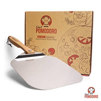Aluminum Metal Pizza Peel with Foldable Wood Handle for Easy Storage 12-Inch x 14-Inch, Gourmet Luxury Pizza Paddle for Baking Homemade Pizza and Bread - Oven or Grill Use - POMODORO
