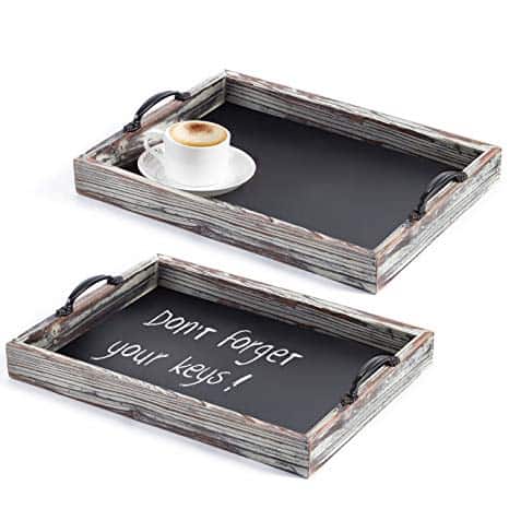 MyGift Rustic Style Wood Chalkboard Surface Nesting Breakfast Serving Trays with Decorative Handles, Set of 2
