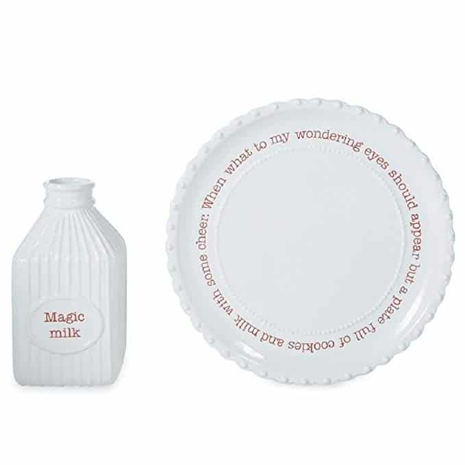 Mud Pie 42200001 Farmhouse Inspired Santa Milk Cookie Plate Set, One Size, White/Red