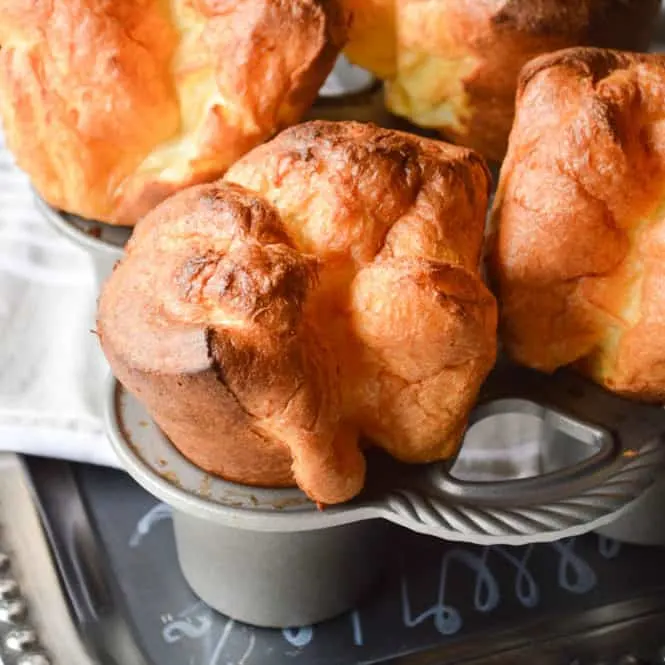 These popovers are big, fat, and fluffy! Still warm in the pan.
