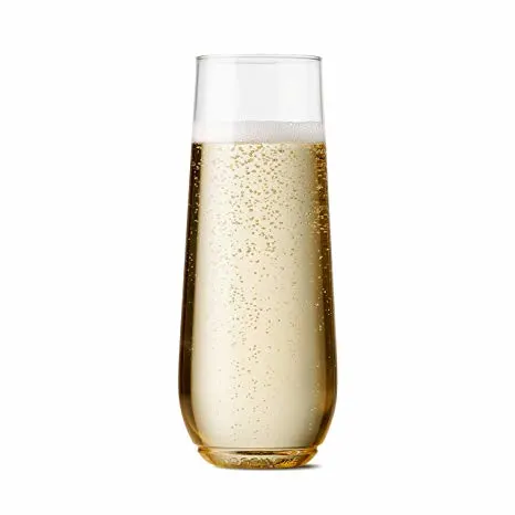 TOSSWARE 9oz Flute - recyclable champagne plastic cup - SET OF 12 - stemless, shatterproof and BPA-free flute glasses