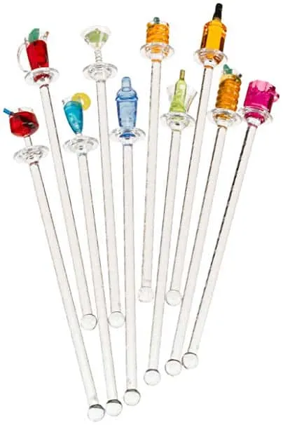 Prodyne S-10-H Happy Hour Swizzle Sticks. Clear Shafts, Set of 10