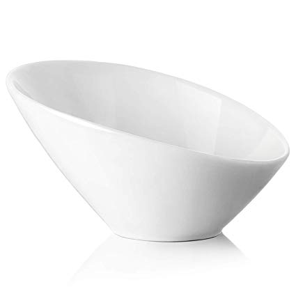 DOWAN 2 Piece Porcelain Angled Serving Bowls/Salad Bowls, 26 oz, White