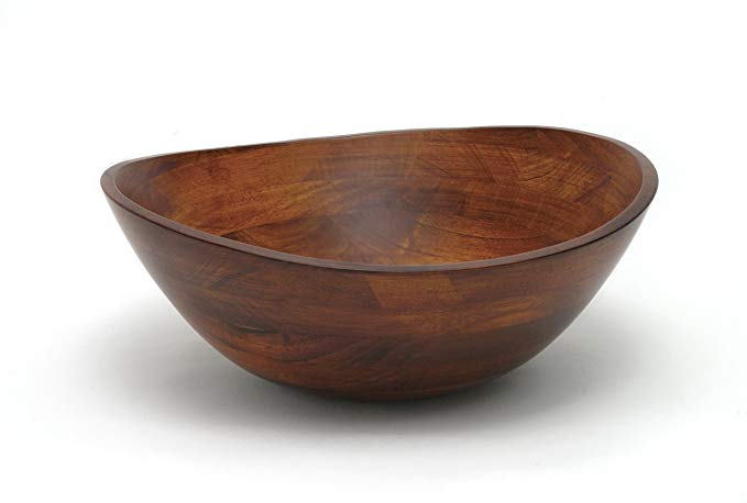 Lipper International 294 Cherry Finished Wavy Rim Serving Bowl for Fruits or Salads, Matte, Large, 13" x 12.5" x 5", Single Bowl