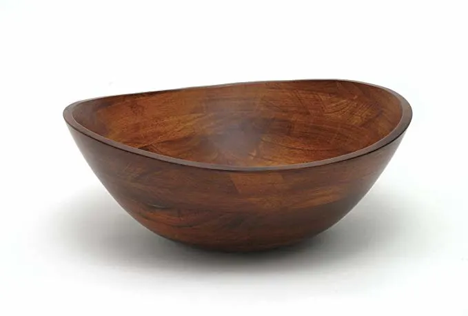 Lipper International 294 Cherry Finished Wavy Rim Serving Bowl for Fruits or Salads, Matte, Large, 13" x 12.5" x 5", Single Bowl