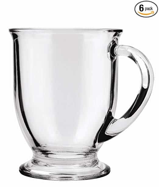 Anchor Hocking Café Glass Coffee Mugs, Clear, 16 oz (Set of 6)