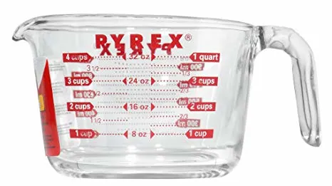 Pyrex 6001076 Measuring 4 Cup (32 Oz) Glass, Clear, Red
