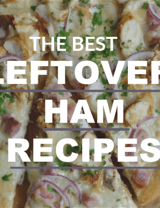 Squae Cropped image with text overlay the best leftover ham recipes