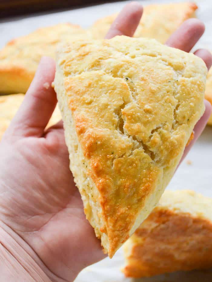 Garlic Herb Cheddar Scones that are as big as my hand!