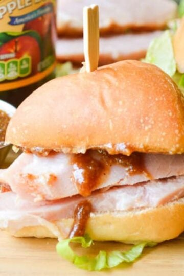 Apple Butter Glazed Ham Sandwiches Close Up Square Crop