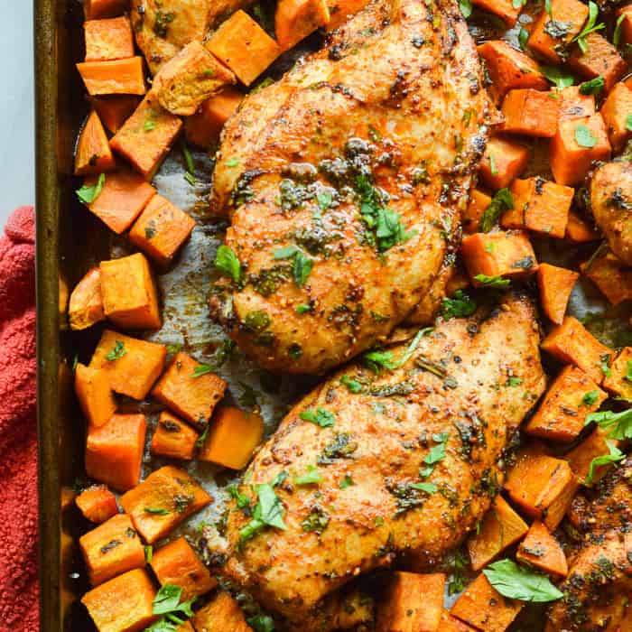 Sheet Pan Chili Chicken and Sweet Potatoes