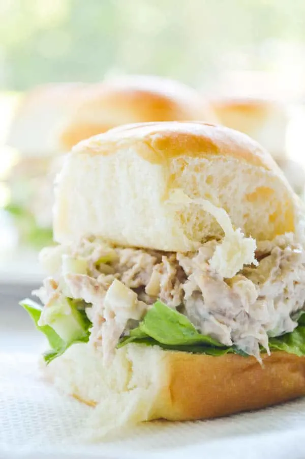 Rotisserie Chicken Salad Sandwiches on soft Hawaiian rolls