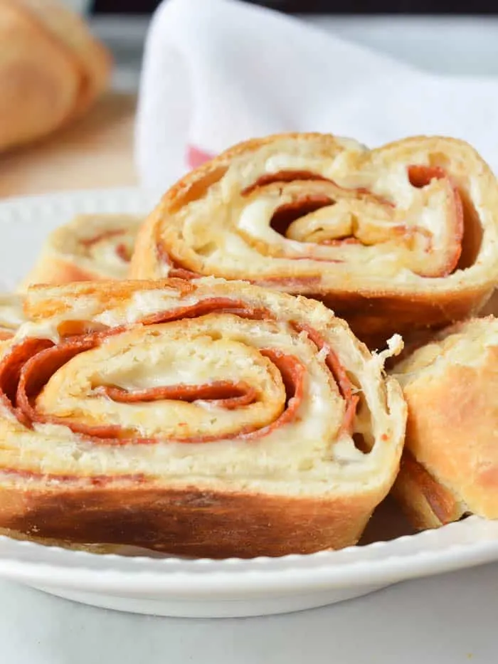 slices of warm stromboli with melty mozzarella cheese and pepperoni