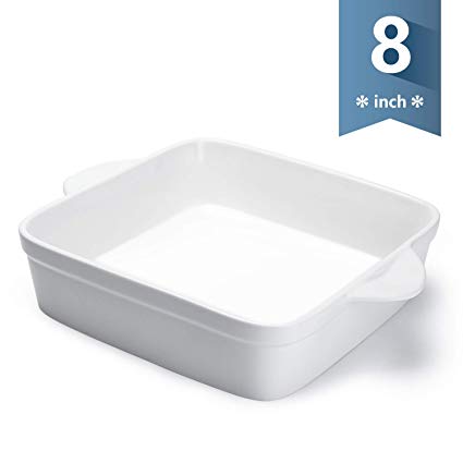 Sweese 514.101 Porcelain Baking Dish, 8 x 8 inch Baker, Square Brownie Pan with Double Handle, White