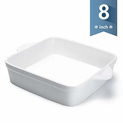 Sweese 514.101 Porcelain Baking Dish, 8 x 8 inch Baker, Square Brownie Pan with Double Handle, White