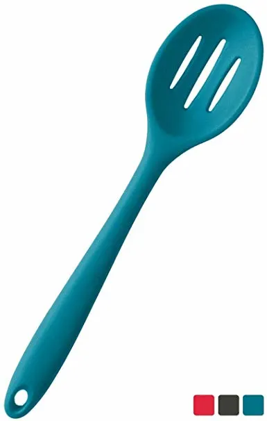StarPack Basics Silicone Slotted Serving Spoon, High Heat Resistant to 480°F, Hygienic One Piece Design Kitchen Utensil for Draining & Serving (Teal Blue)