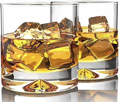 Premium Whiskey Glasses - Lead Free Hand Blown Crystal - Thick Weighted Bottom - 12oz Set of 2 - Seamless Design - Perfect for Scotch, Bourbon and Old Fashioned Cocktails